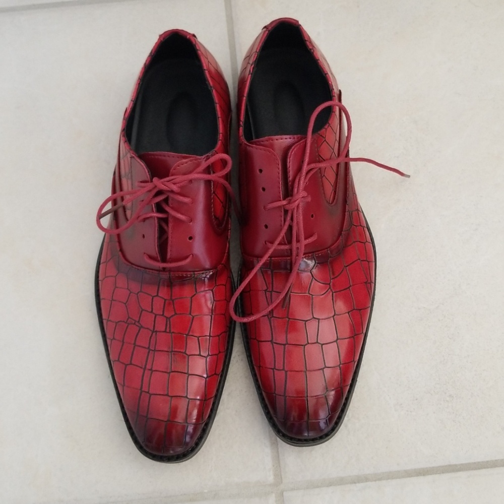 Red faux snake skin mens dress shoes